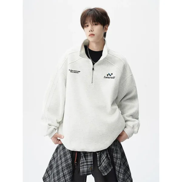 Design Half-Zip Oversized Hoodie Gray - 5