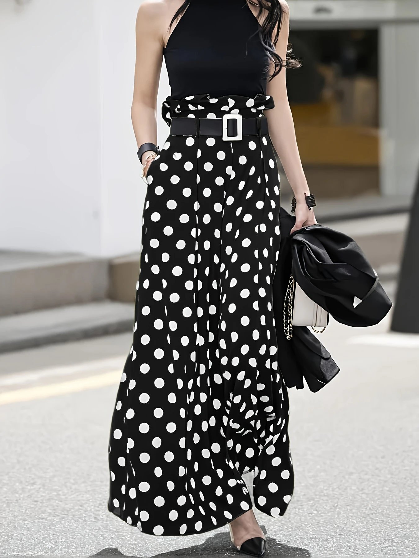 Design Polka Dot Wide-Leg Palazzo Pants Olive Green - 14
