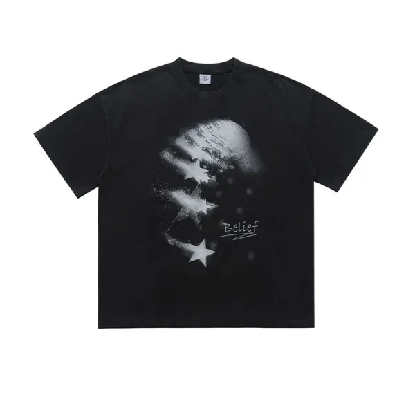 Design Belief Graphic Print Black T-Shirt Tops.t Shirts - 1