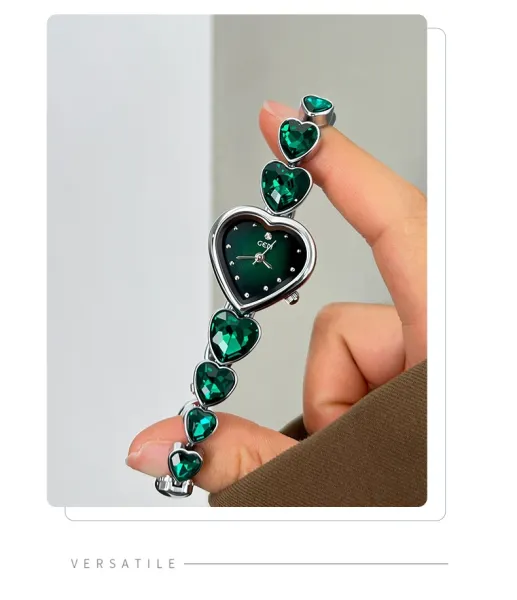 Design GEDI Heart-Shaped Emerald Green Quartz Watch Watches - 13