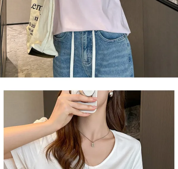 Design V-Neck Relaxed Fit T-Shirt in Soft Pink - 16