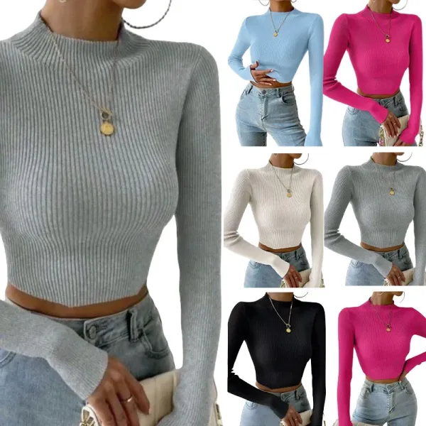 Design Ribbed V-Neck Long Sleeve Sweater Light Blue - 2