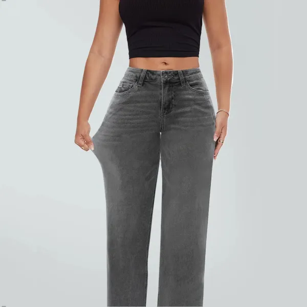 Design Wide-Leg High-Rise Gray Washed Jeans - 4