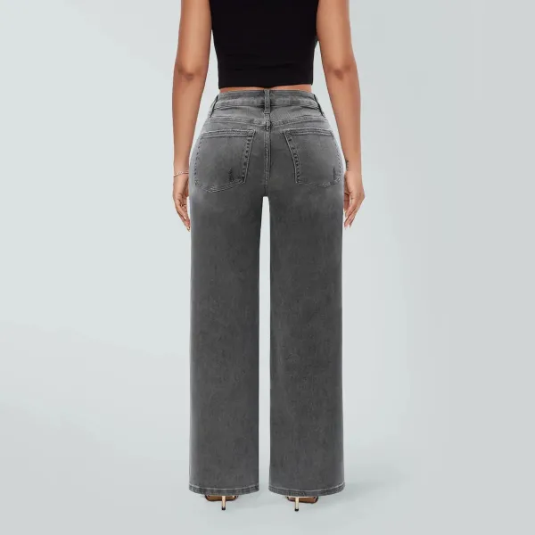 Design Wide-Leg High-Rise Gray Washed Jeans - 6