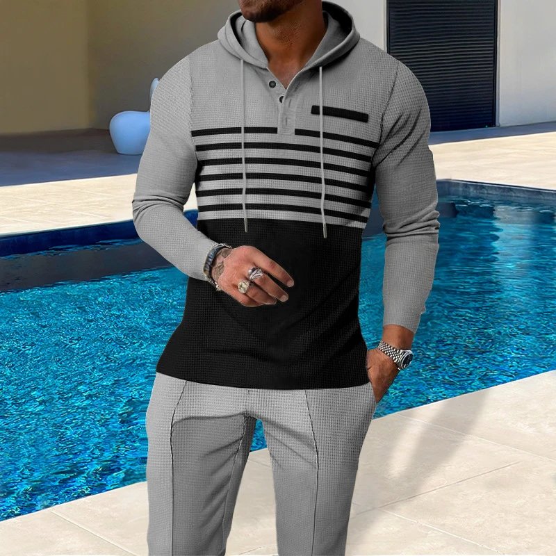 Design Waffle-Knit Hoodie and Jogger Set White / Gray - 16