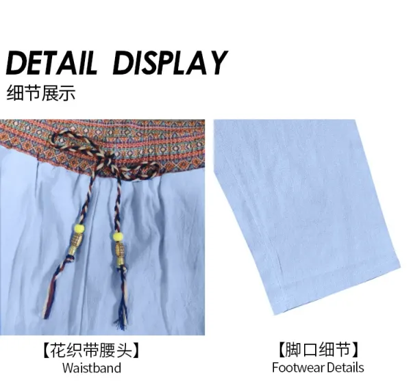 Design Bohemian Linen Drawstring Pants White - 3
