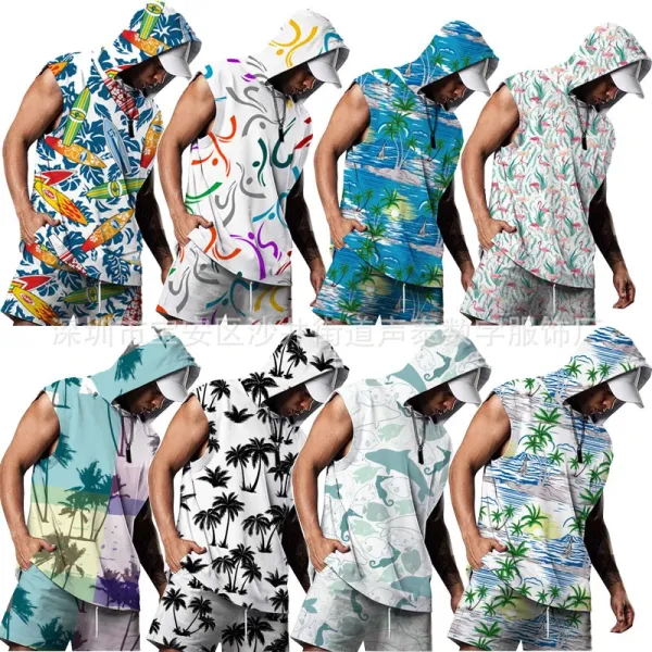 Design Tropical Toucan Print Sleeveless Hoodie Set White Multicolor - 2