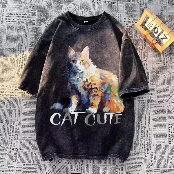 Design Cat Cute Pixel Art Graphic T-Shirt Black - 1