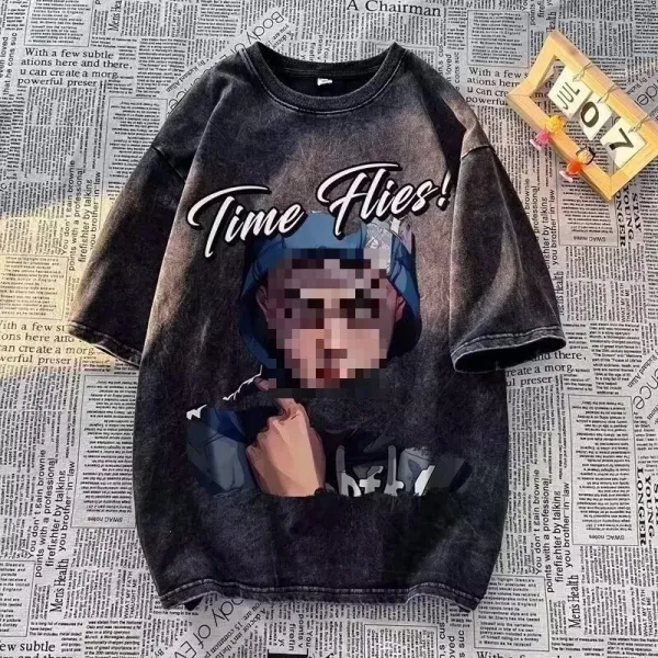 Design Time Flies Graphic Washed T-Shirt Black - 1