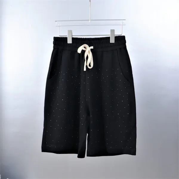 Design Embellished Drawstring Waist Shorts Black - 1