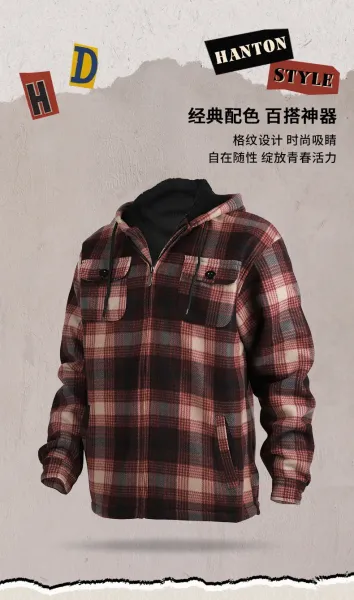 Design Flannel Hooded Jacket Army Green Black Plaid Outerwear - 4