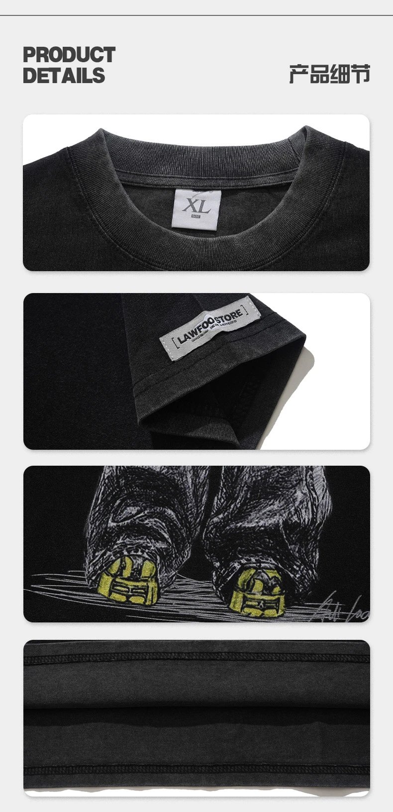 Design Graphic Print Oversized Black T-Shirt - 17