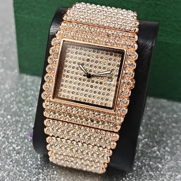 Design Black Pave-Set Square Watch with Diamond-Encrusted Band Watches - 5
