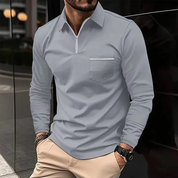 Design Half-Zip Collared Long-Sleeve Shirt Gray - 5