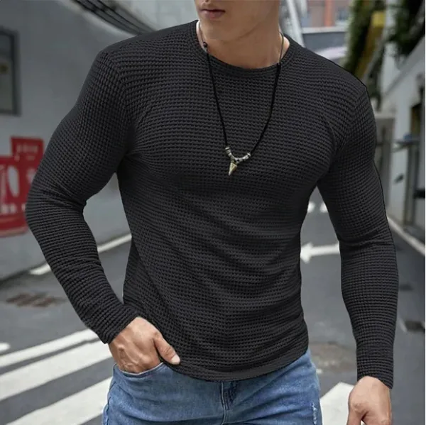 Design Waffle Knit Long Sleeve T-Shirt Black - 1