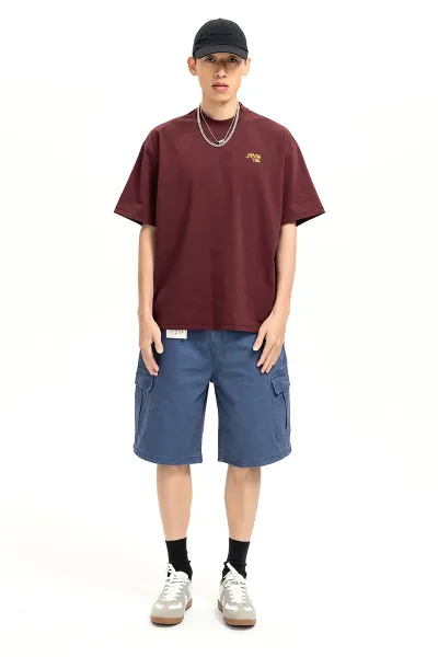 Design Embroidered Script Logo Burgundy Oversized T-Shirt - 10