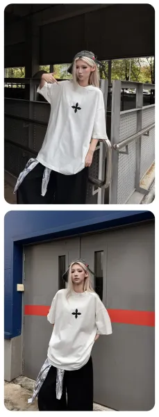 Design Oversized T-Shirt with Black Floral Logo White T-Shirt Tops.t Shirts - 7