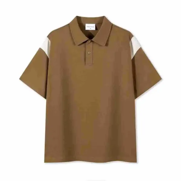 Design Color-Block Polo Brown and White Tops Polo - 1