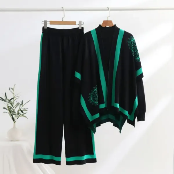 Design Kimono-Style Cardigan and Pants Set Brown with White Stripe - 7