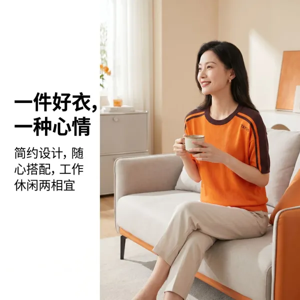Design TAYCO Color-Block Knit T-Shirt Orange T-Shirts - 15