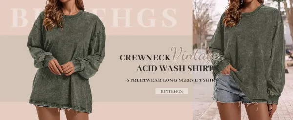 Design Acid Wash Olive Long Sleeve Tee T-Shirts - 3