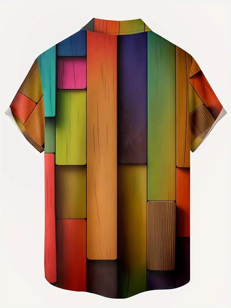 Design Patchwork Linen-Blend Shirt Green Beige Multicolor - 25