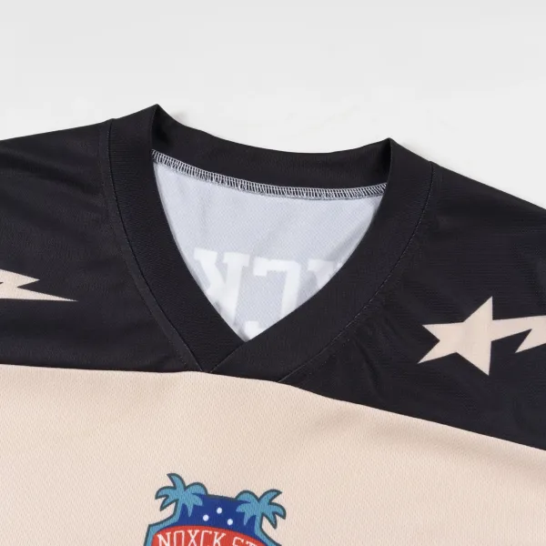 Design Kingson Custom Football Jersey 77 Cream Red Black Jersey - 10