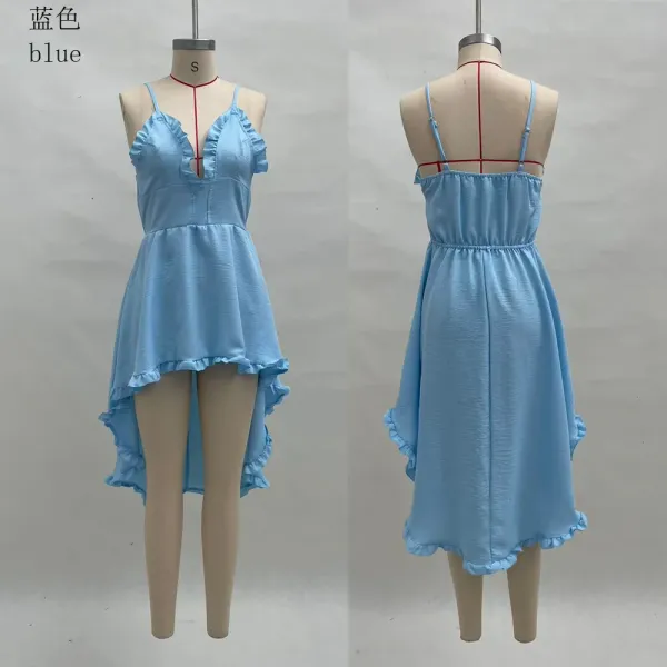 Design High-Low Ruffle Hem Dress Blue - 1