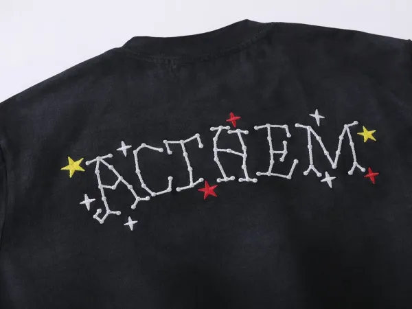 Design Ashrulem Star Constellation Embroidered Black T-Shirt T-Shirts - 14