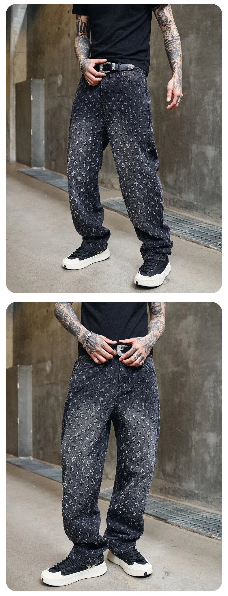 Design Jacquard Pattern Beige Pants with Textured Floral Motif - 15