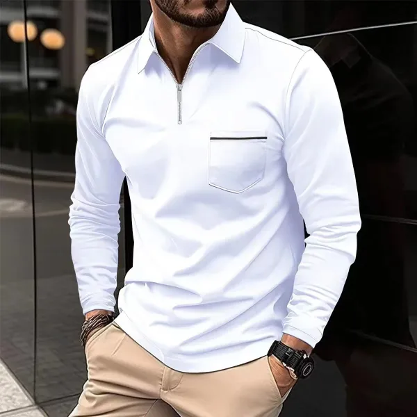 Design Half-Zip Collared Long-Sleeve Shirt Gray - 7
