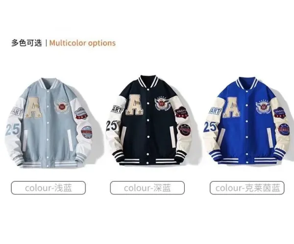 Design Varsity Jacket Navy and Cream Embroidered Letter A Basketball Patch Jacket Outerwear Jacket - 11