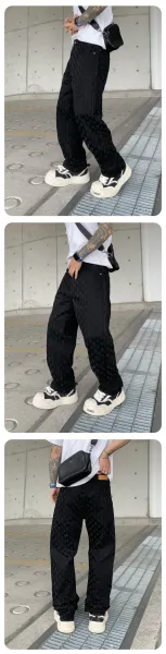Design Jacquard Pattern Beige Pants with Textured Floral Motif - 30