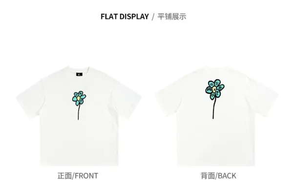 Jiexiyou Original Design Flower Print White T-Shirt - 5