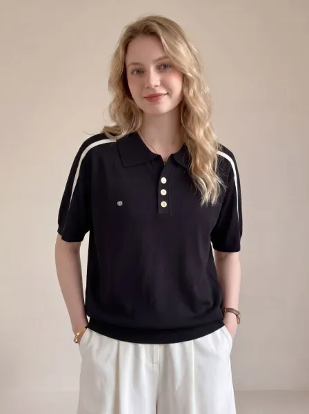 Design Classic Stripe Polo Black with White Trim Tops Polo - 1