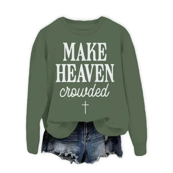 Design Make Heaven Crowded Olive Green Cropped Sweatshirt Sweater - 1