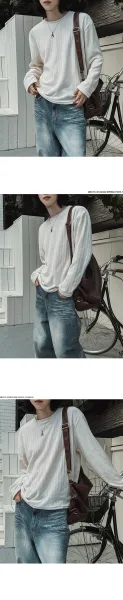Design Ribbed Long-Sleeve Crewneck Sweater Beige Tops.sweater - 8
