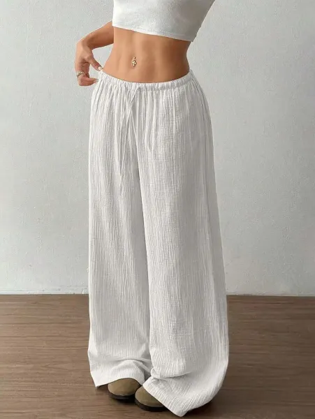 Design Wide-Leg Crinkle Cotton Pants White - 24