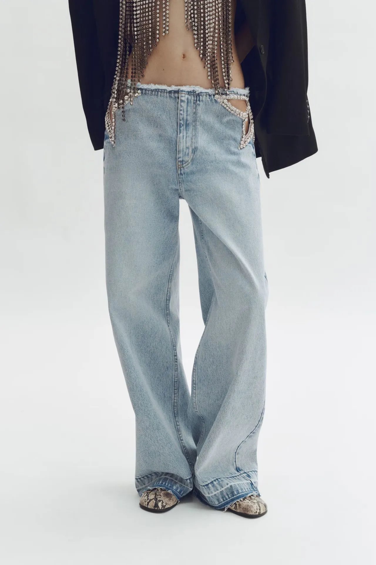 Balenciaga Crystal-Embellished Wide-Leg Jeans Black - 4