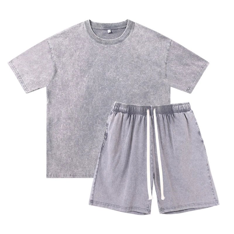 Design Acid Wash Gray T-Shirt and Shorts Set - 1