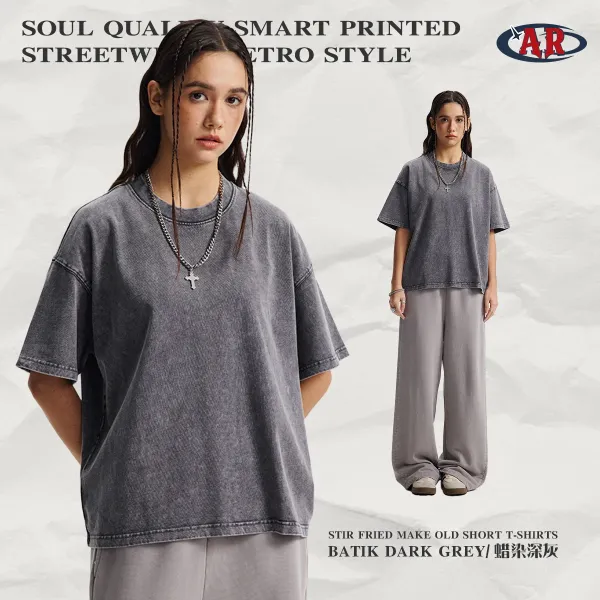 Design AR Stir Fried Make Old Short T-Shirt Batik Dark Grey T-Shirt T-Shirts - 1