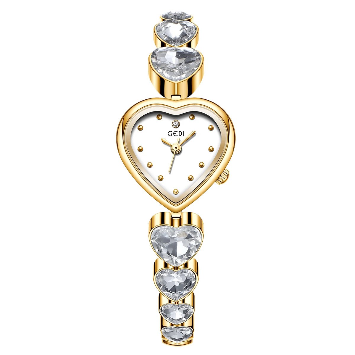 Design GEDI Heart Crystal Gold Tone Quartz Watch Watches