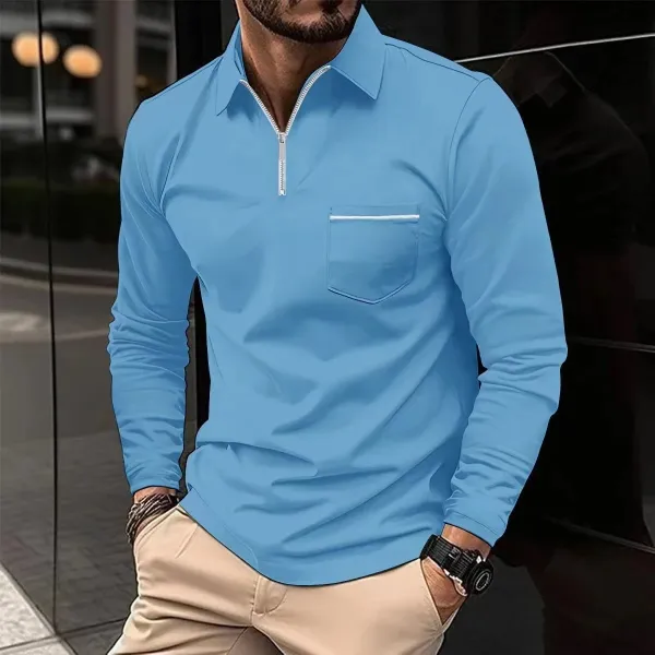 Design Half-Zip Collared Long-Sleeve Shirt Gray - 8