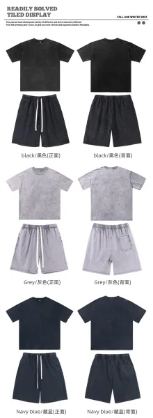 Design Acid Wash Gray T-Shirt and Shorts Set - 19
