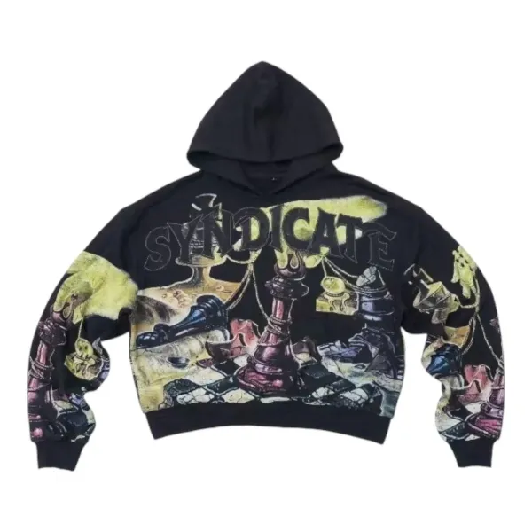 Design Syndicate Chess Print Cropped Hoodie Black Hoodie - 1
