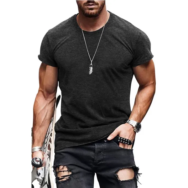 Design Basic Fit Charcoal Gray T-Shirt with Distressed Black Jeans - 1
