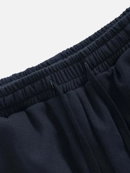 Design Wide-Leg Track Pants with Yellow Stripes and '77' Embroidery Navy Sweatpants - 14