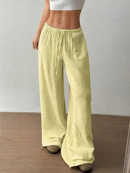 Design Wide-Leg Crinkle Cotton Pants White - 36