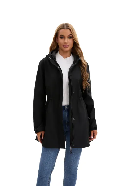 Design Water-Resistant Hooded Trench Coat in Black Outerwear - 14