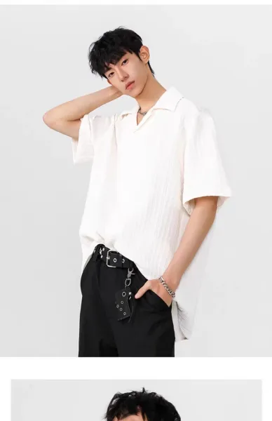 Design Short-Sleeve Crinkle Shirt White Tops Shirt - 9